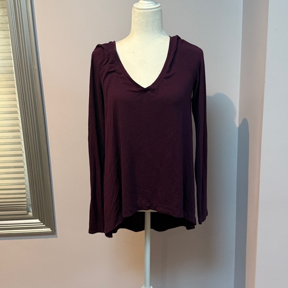 Express Deep Purple Women's oversized, long sleeve deep v shirt size M